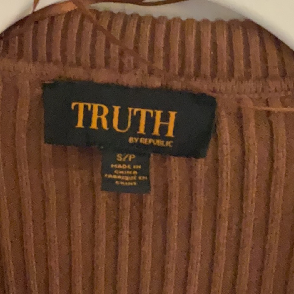 Truth by Republic Ribbed Polo Cardigan Sweater Size S/P  Brown - Picture 6 of 8